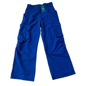 Halara Blue High Rise Wide Leg Cargo Pants 100% Nylon Full Length NWT - Medium